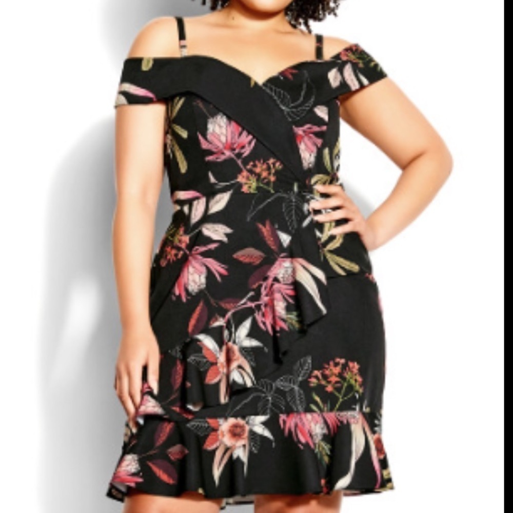 City Chic Black Botanical Dress Size 18